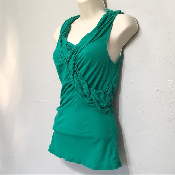 ANTHROPOLOGIE GREEN SLEEVELESS FRONT TWIST BUTTERFLY TOP - Picture 5 of 8